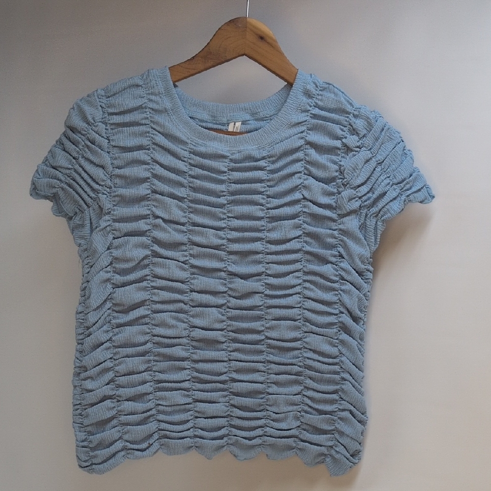 Anthropologie Light Blue Textured Short Sleeve Tee